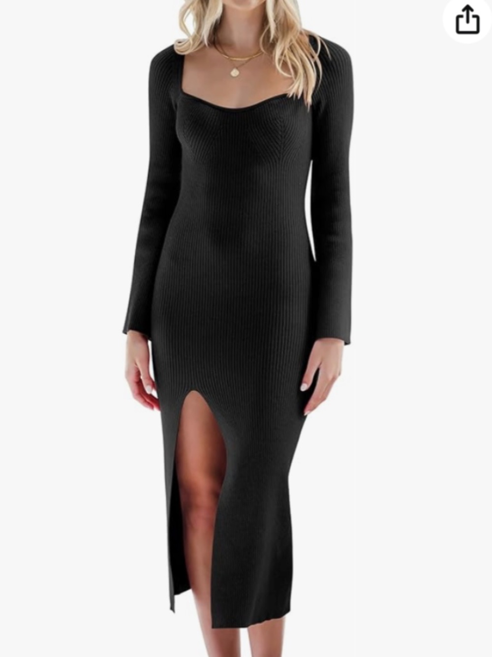 ANRABESS Womens Sweater Dress Ribbed Black Small